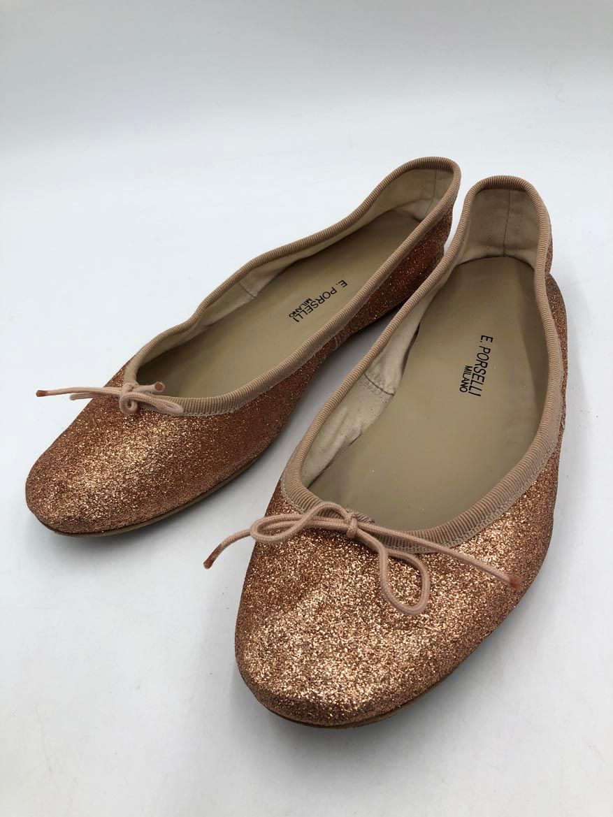 E. ポルセリ ラメ素材 リボン バレエ シューズ size 38|ピンク系 ◎レディース