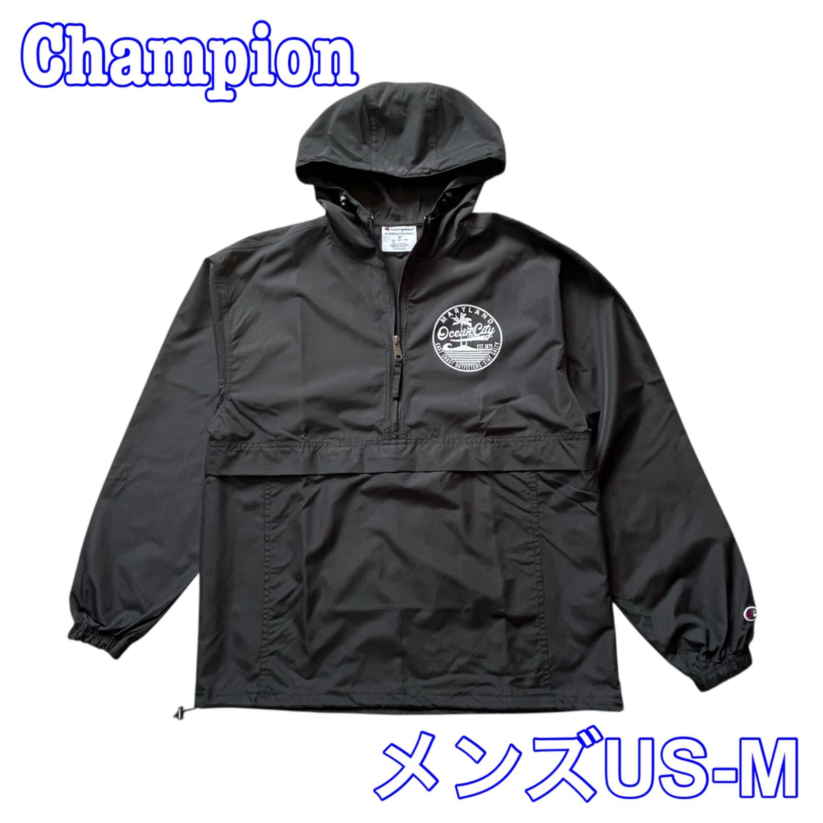 Champion チャンピオン ロゴワッペン プリント ハーフジップ フード 