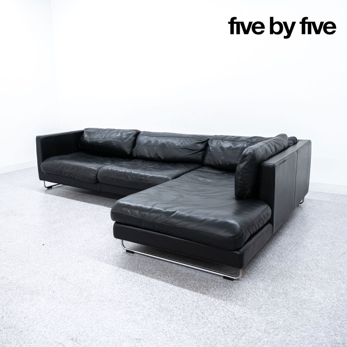 品 five by ファイブ バイ FINO フィーノ カウチ ソファ 3人掛け レザー ブラック 定価60万円