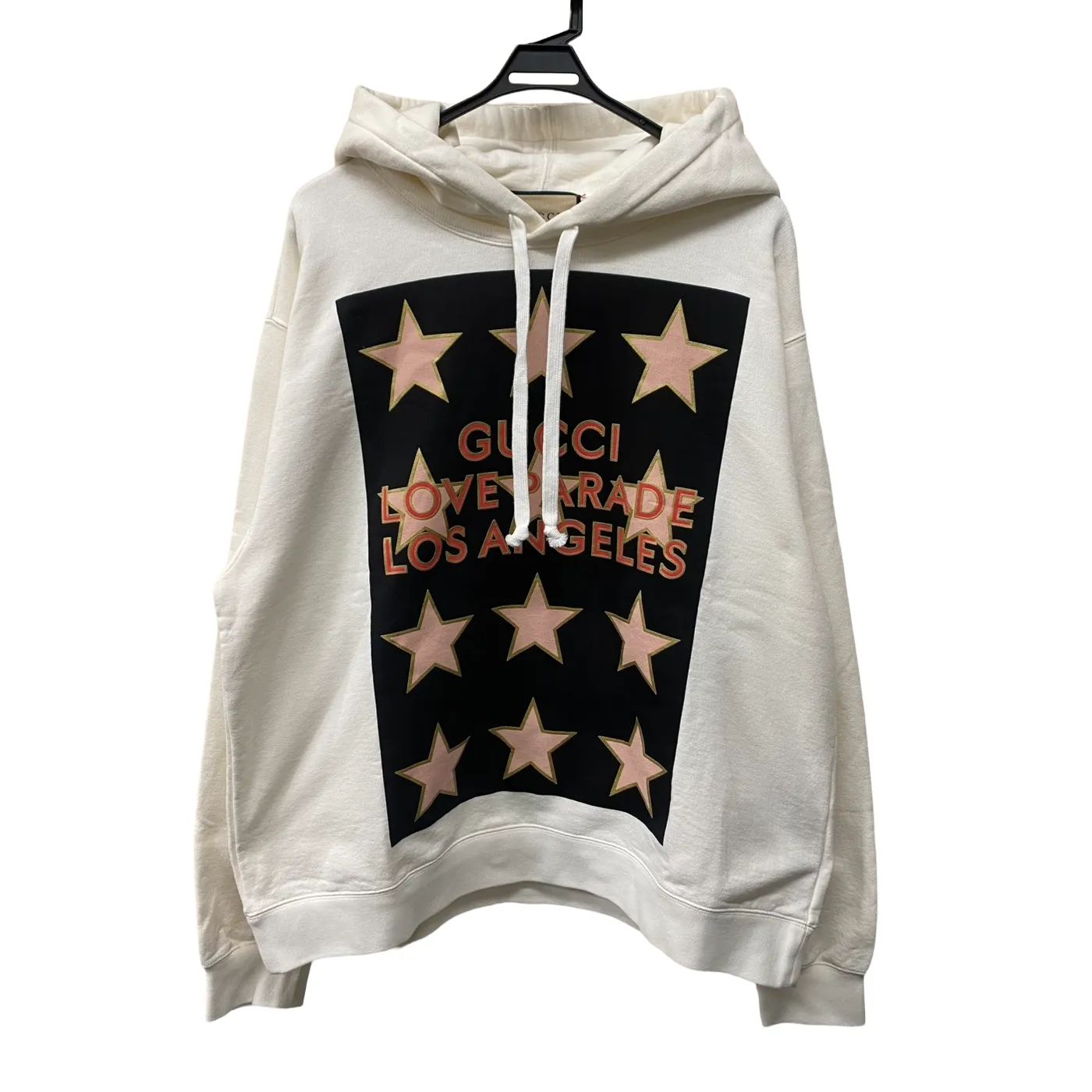 グッチ GUCCI プルオーバー パーカー フーディー 22 SS スター 星 646953 ホワイト ブラック Lサイズ