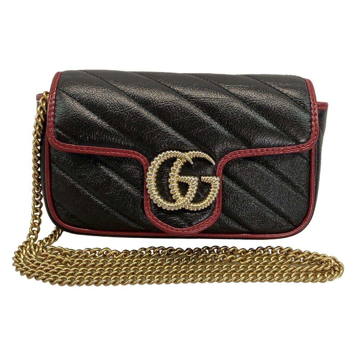 GUCCI グッチ ショルダーバッグ GGマーモント 574969 黒×レッド レザー