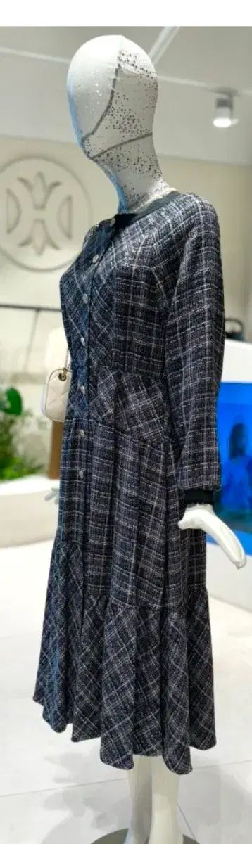 DEWL グリッター パルサート ウエストゴム アシンメトリーフィット ツイード ONE PIECE