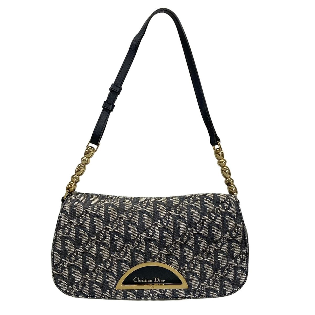 DIOR|ChristianDior ディオール|クリスチャンディオール ショルダーバッグ マリスパール トロッター ネイビー×白 レザー