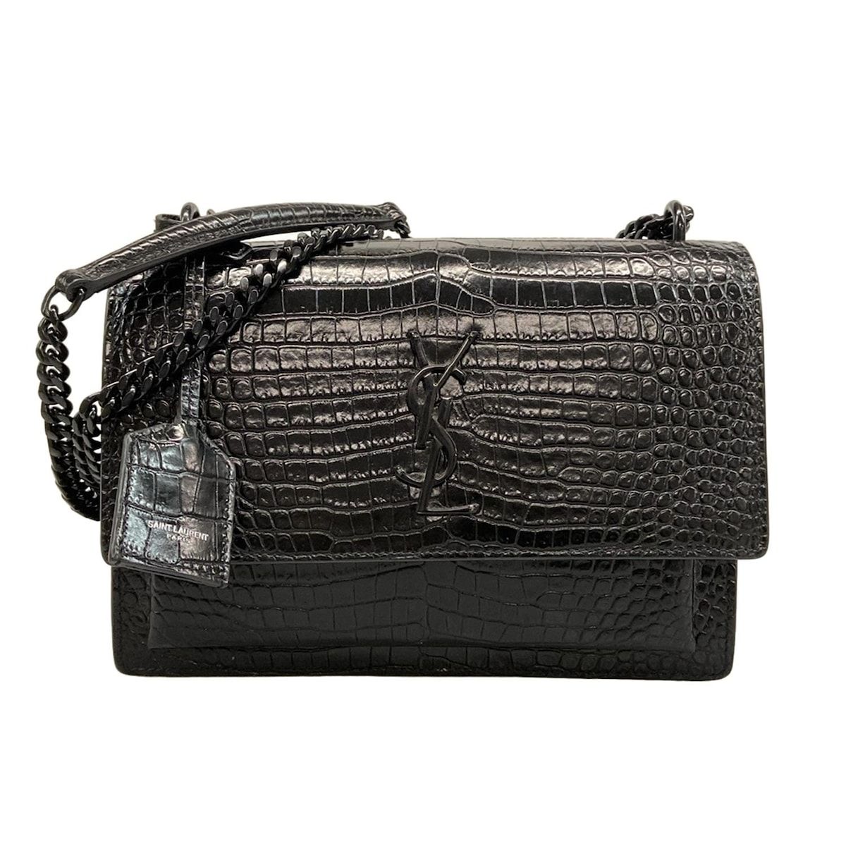 SAINT LAURENT PARIS サンローランパリ ショルダーバッグ サンセット ミディアム 442906 黒 型押し加工|チェーンショルダー レザー
