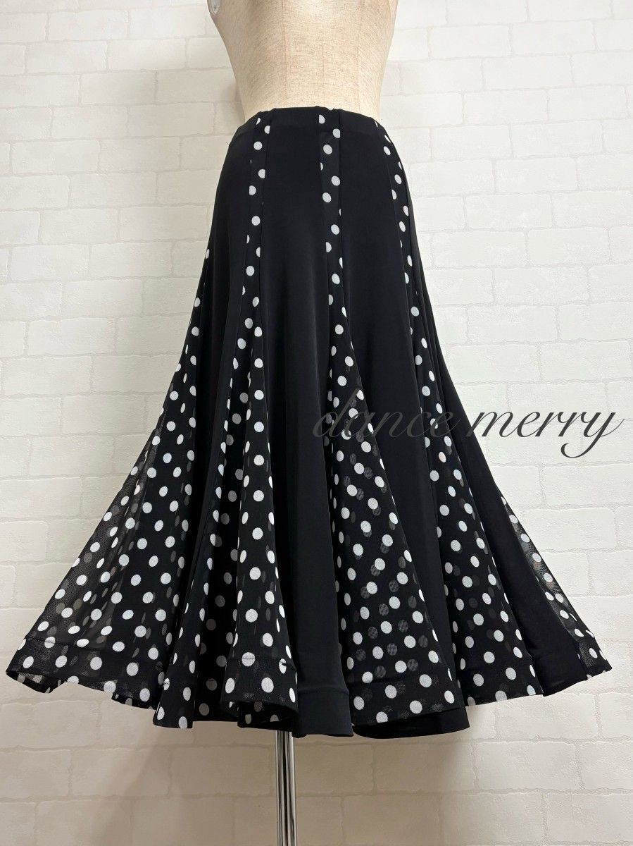 新品 社交ダンス スカート 黒 白 水玉 ドット レッスン パーティ