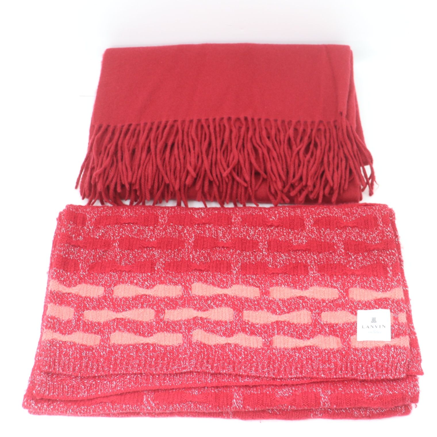 自由区|LANVIN ジユウク ランバン マフラー 2点セット 赤系 ラメ糸 ストール レディース 防寒