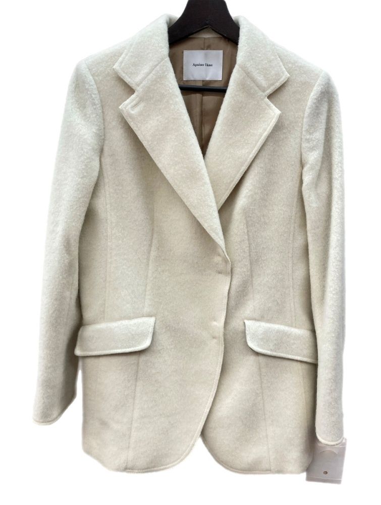 アペゼラム Apaiser lame タグ付き ウール WOOL 毛 アンゴラ コート アウター ゆったりサイズ オフィスカジュアル 日本製 IVORY アイボリー 753-456 ジャケット 無地 ベージュ SIZE 40 104 LT-322
