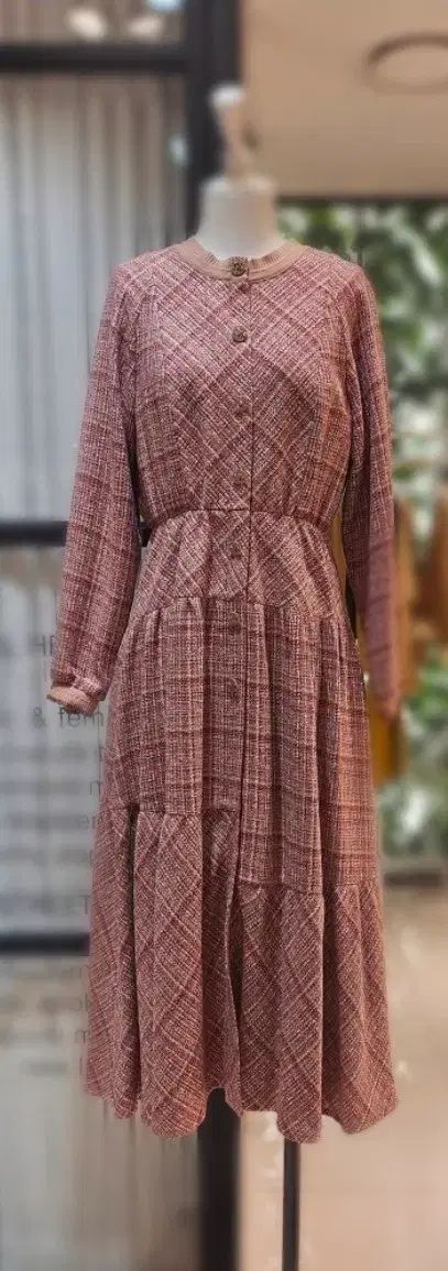 DEWL グリッター パルサート ウエストゴム アシンメトリーフィット ツイード ONE PIECE インディーピンク