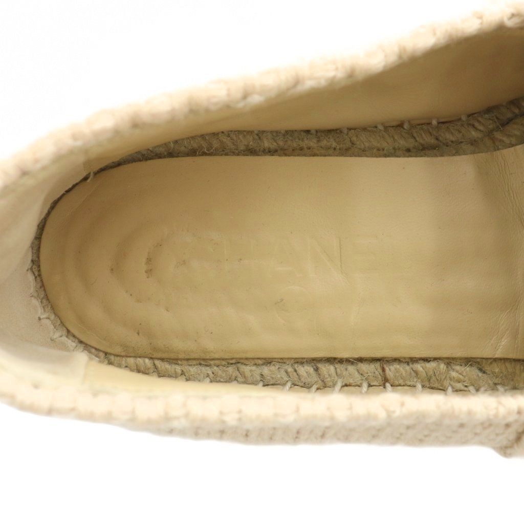 【中古】CHANEL エスパドリーユ スリッポン フラットシューズ レザー ココマーク 38 25cm ベージュ 黒 G36368 シャネル CHANEL エスパドリーユ スリッポン フラットシューズ レザー