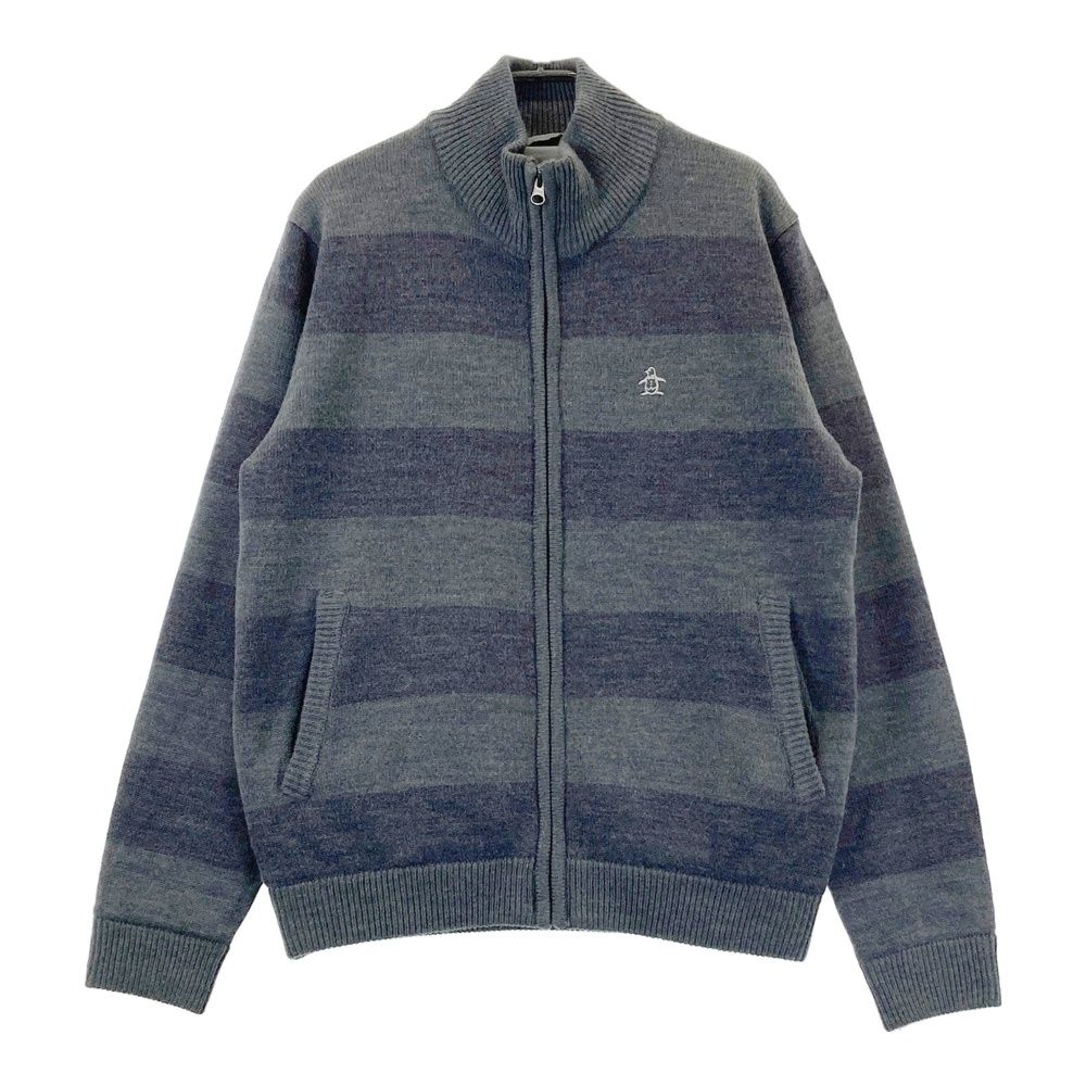 サイズ M MUNSING WEAR マンシングウェア 2025年モデル 裏地付 ニット ジップジャケット ボーダー柄 グレー系 ゴルフウェア メンズ ストスト