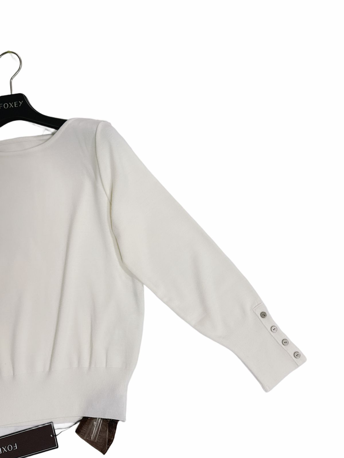 極美品☆FOXEY ニットトップ ソーネ 40 ホワイト グレースウール 袖口