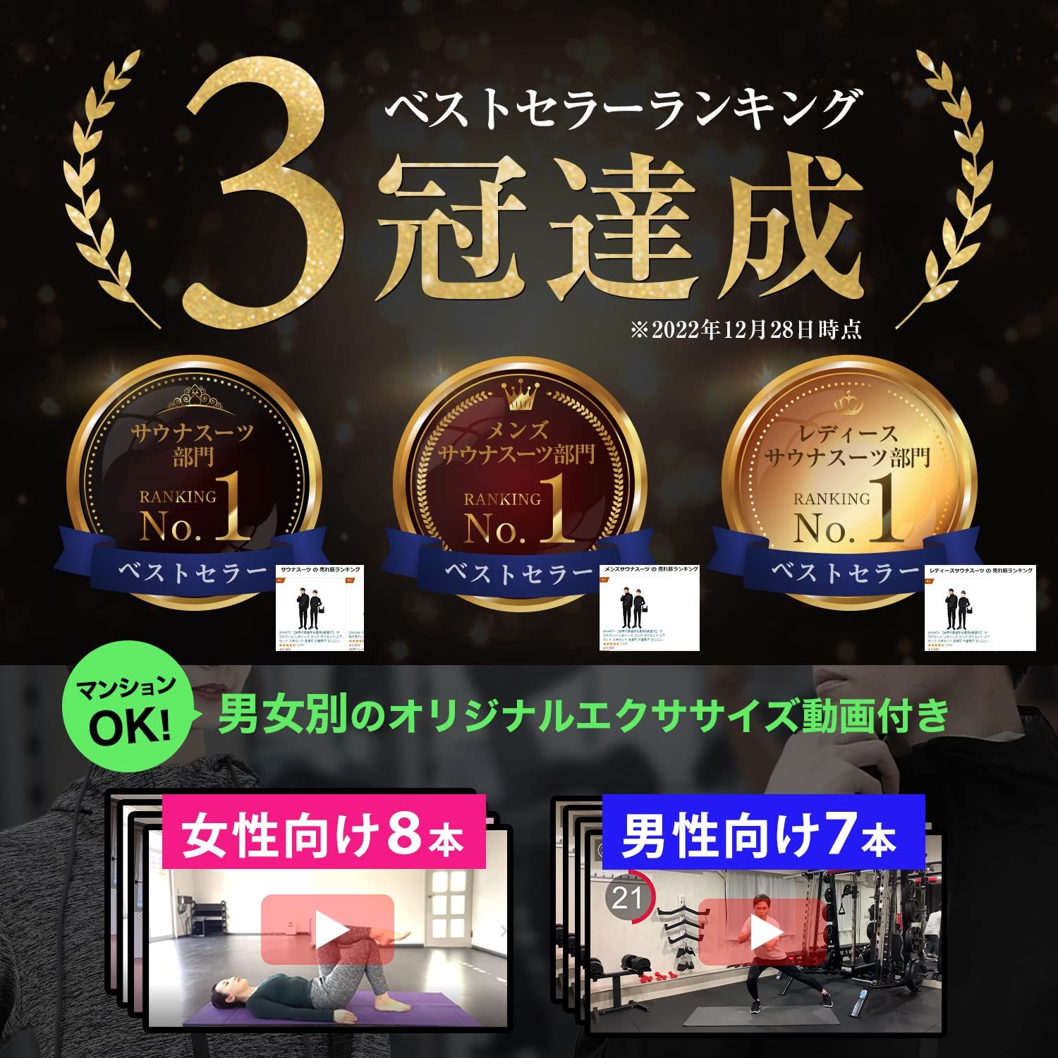 Smarty 世界代表選手も愛用-動画付 サウナスーツ レディース メンズ ダイエット 上下セット ３点セット 洗濯可 大量発汗 ランニング ウォーキング スポーツブラ付 エクササイズ