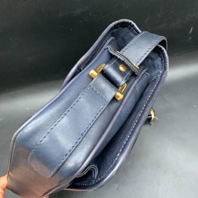 B481 希少モデル LANVIN オールド/ショルダーバッグ/レザー ネイビー