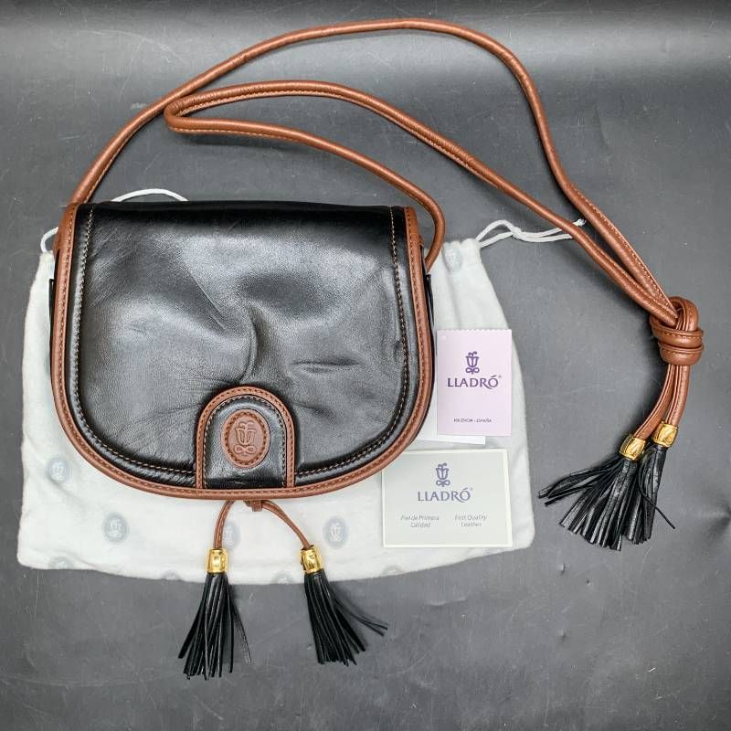 Z 333 LLADRO リアドロ ブラック|ブラウン バイカラーレザーショルダーバッグ OLD|フラップ|ポシェット|レザー