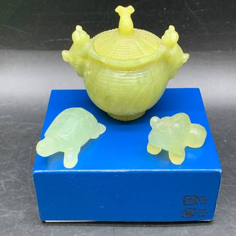 R397 中国古玩 翡翠 3点セット 中国 玉石 香炉/蓋物 緑石 骨董品 玉石