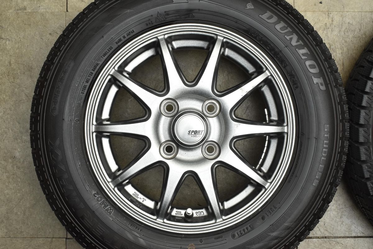  スタッドレス SPORT ABELIA 13 in 4.00 B 43 PCD 100 ダンロップ ウィンターマックス WM 02 145|80 R N-BOX アルト ワゴンR タント 13インチ タイヤ ホイールセット