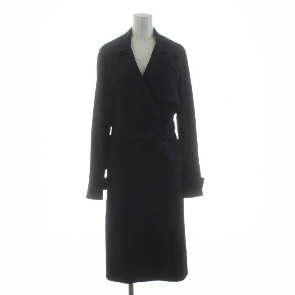 セオリー Theory Rosina Crepe Sub Oaklane WS ダブルブレストトレンチコート ロング ベルト付き S 紺 ネイビー 01-8109609 |KU