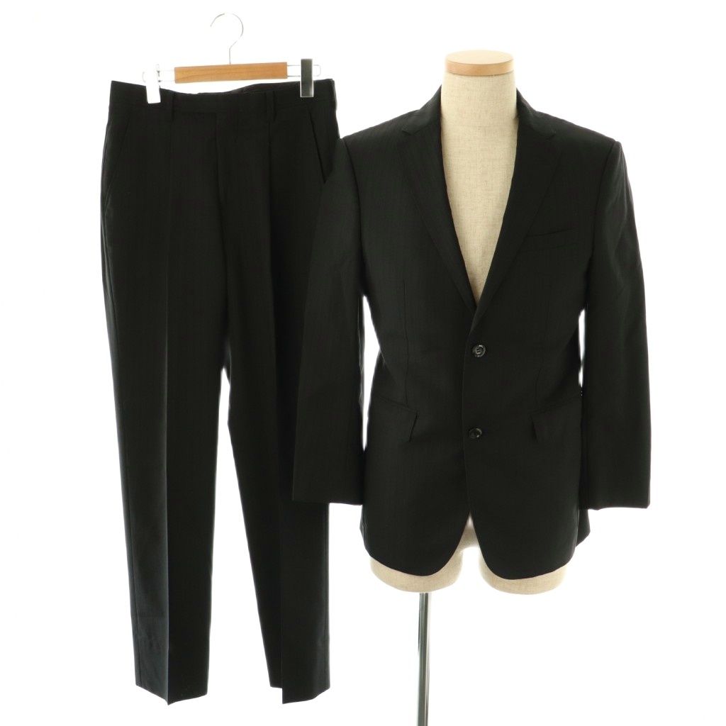 バーバリーブラックレーベル 三陽商会 日本製 ウール スーツ 上下セットアップ 36R ブラック BURBERRY BLACK LABEL メンズ バーバリーブラックレーベル BURBERRY BLACK LABEL セットアップ
