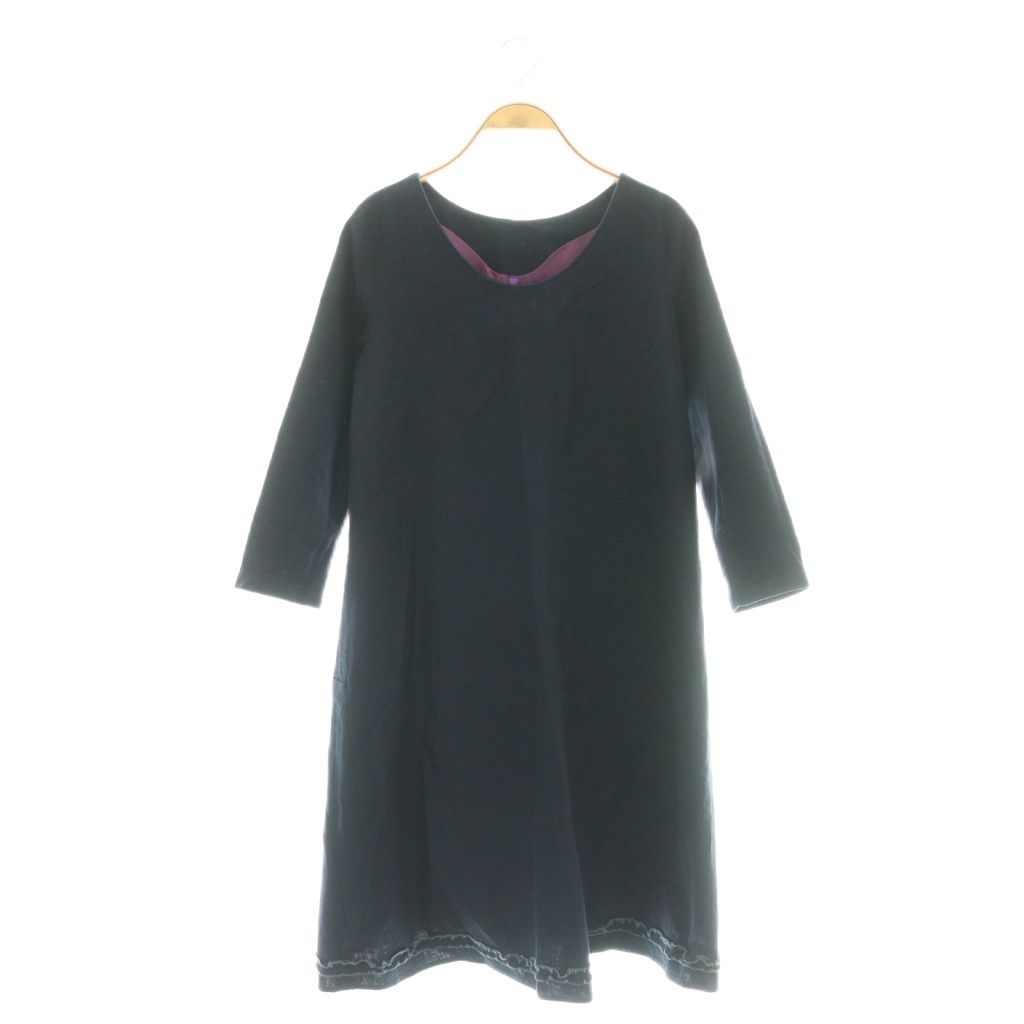 美品✨Pallas Palace パラスパレス ワンピース　ベルト付　ネイビー パラスパレス Pallas Palace コットン ワンピース 七分袖 0 ネイビー