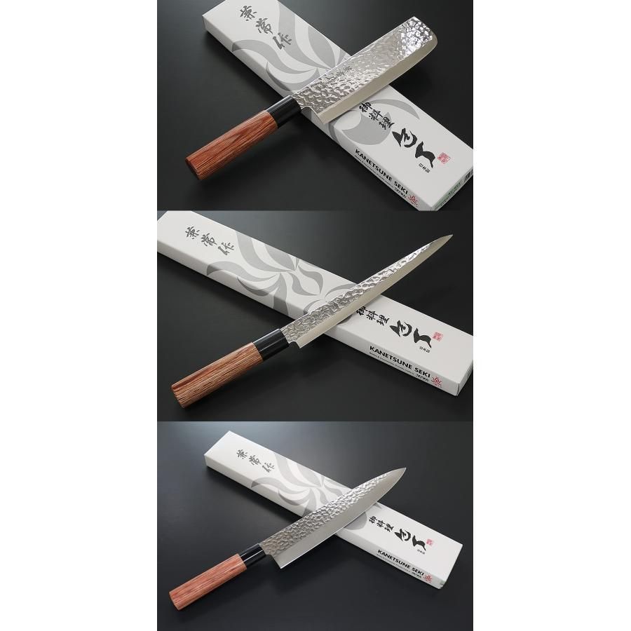 包丁 日本製 KC-953 薄刃型 165 mm KC-955 筋引 210 KC-958 牛刀 240 mmセット 兼常作 ステン1 K 6 槌目磨き