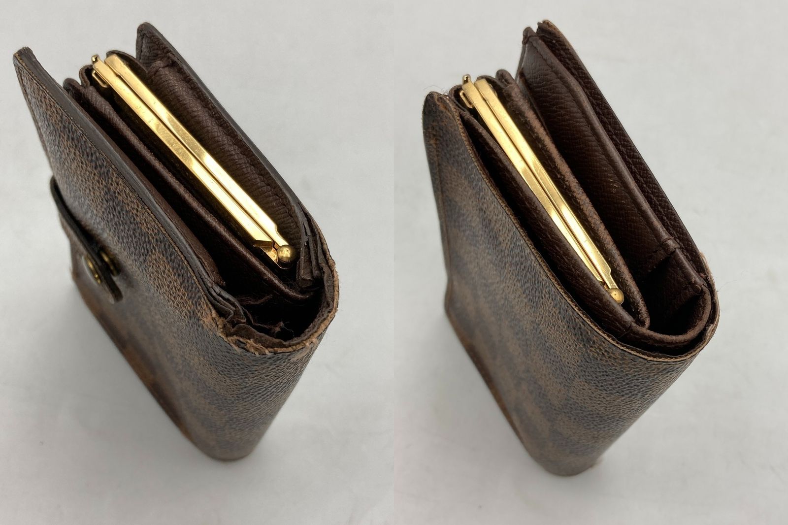 ルイ ヴィトン◎ヴィエノワ ダミエ エベヌ がま口 二つ折り財布 ブラウン 黒 ルイ ヴィトン ヴィエノワ ダミエ エベヌ 二つ折り財布 ブラウン