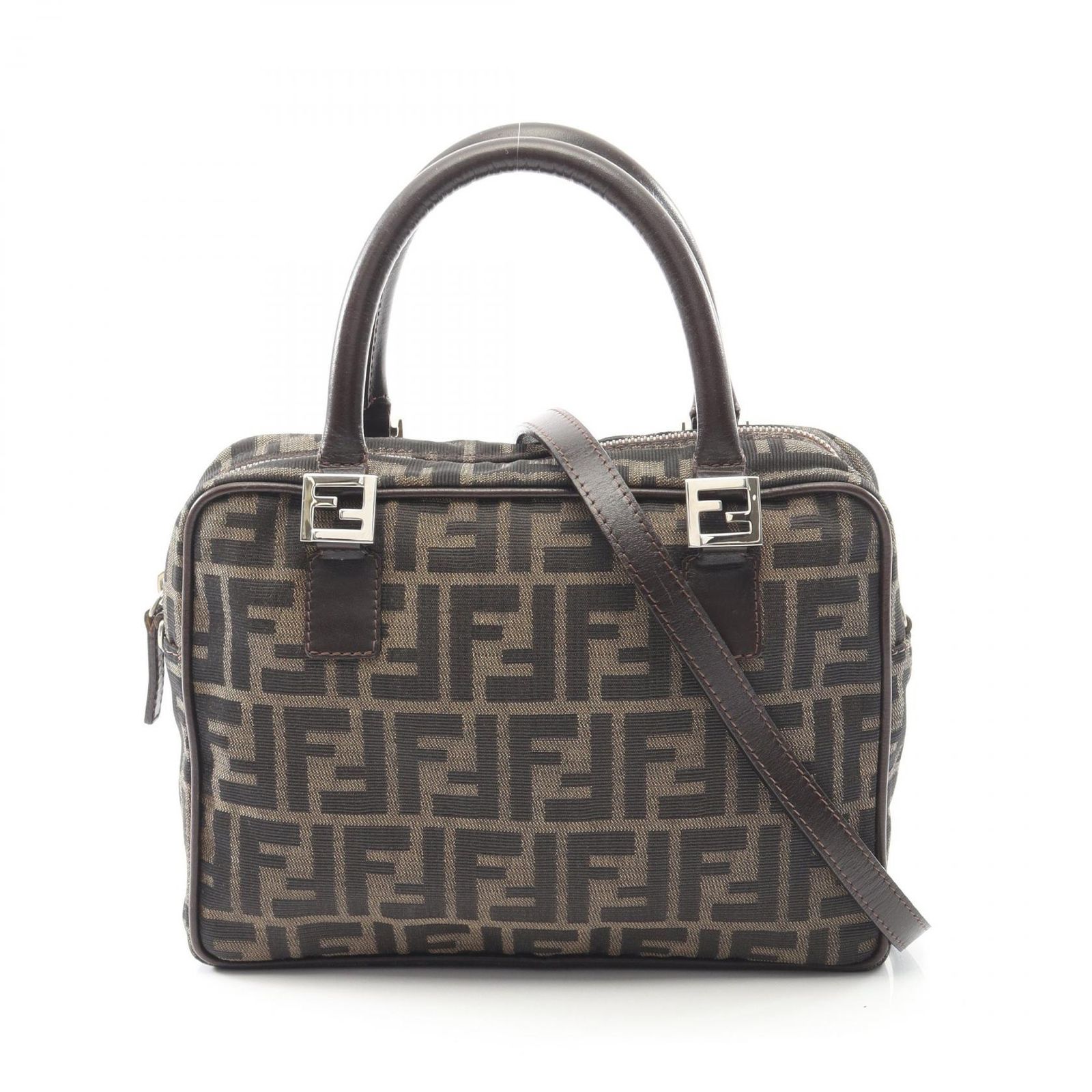 フェンディ FENDI ハンドバッグ ズッカ ブラック|カーキ キャンバス レザー レディース B