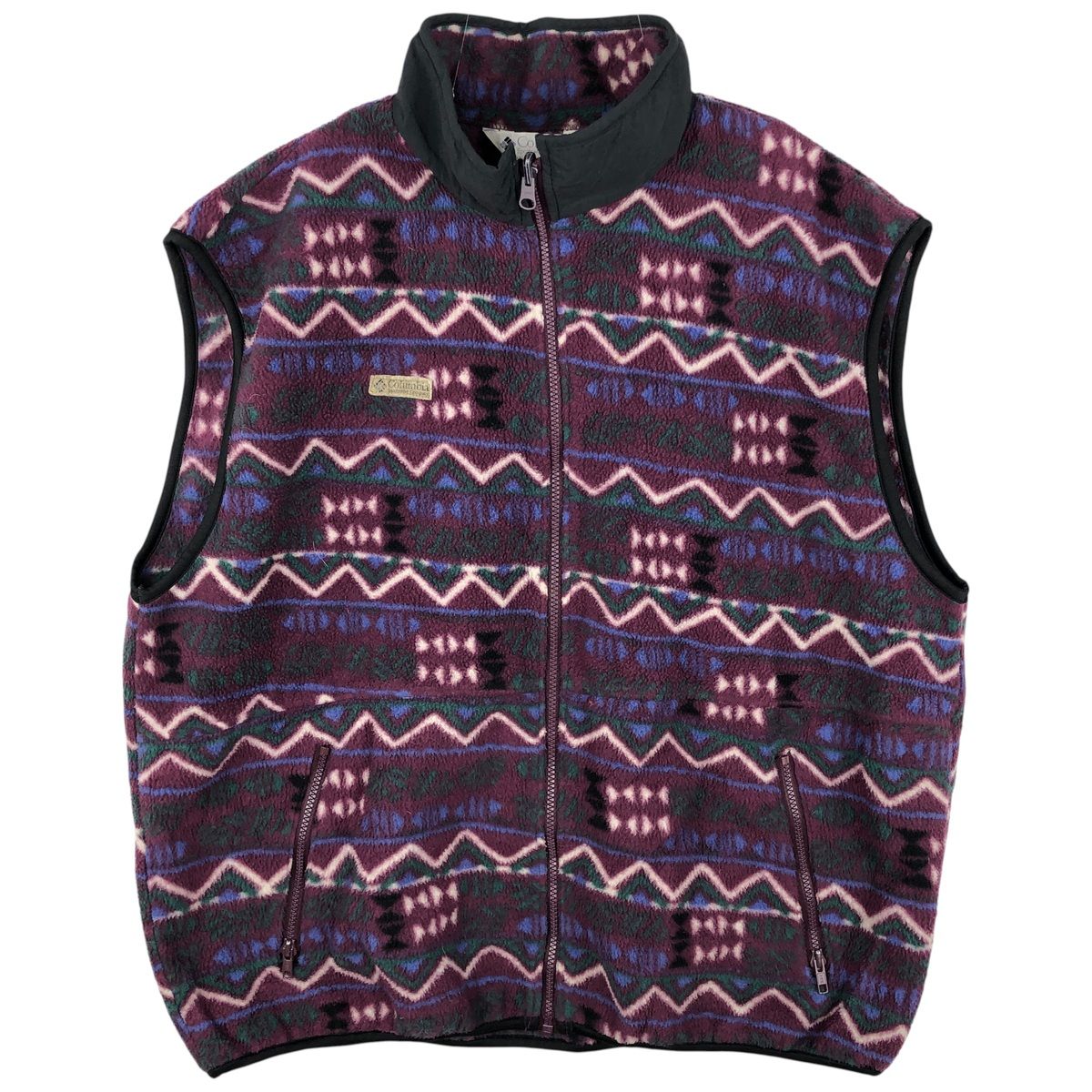 古着 90年代 コロンビア Columbia 白タグ 総柄 ネイティブ柄 フリースベスト メンズXL相当 ヴィンテージ|eaa 607716