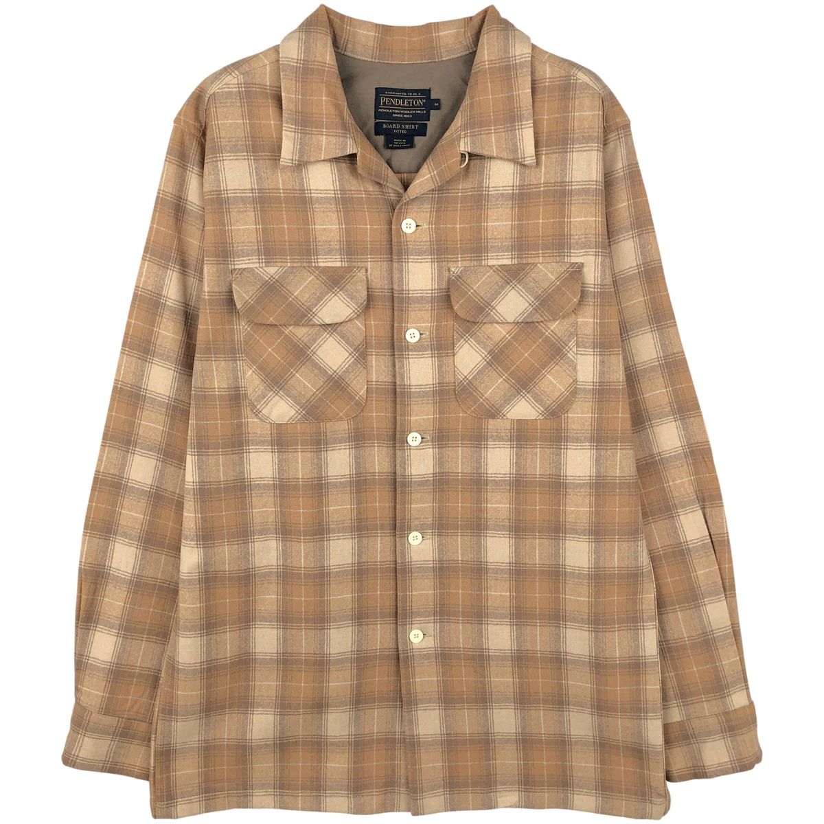 古着 ペンドルトン BOARD SHIRT FITTED チェック柄 ウールボックスシャツ メンズM相当 オープンカラー|evb 032978