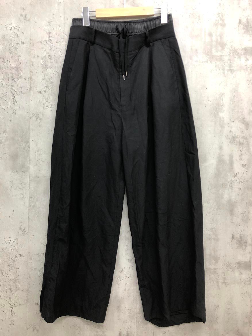 Curensology カレンソロジー コットン リネン ダブル ウエスト パンツ size 36|黒 ◎レディース