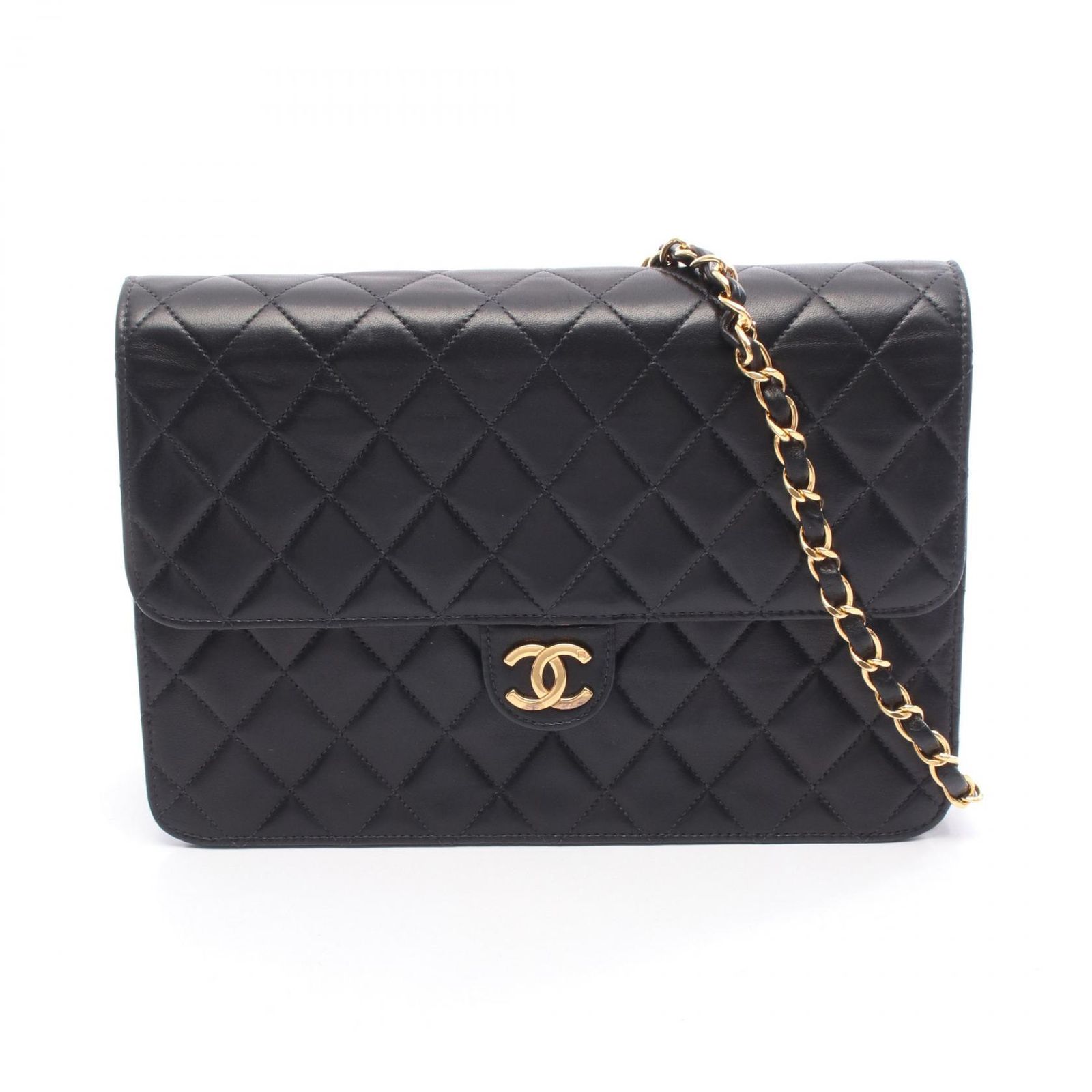 シャネル CHANEL ショルダーバッグ マトラッセ ブラック ラムスキン 羊革 プッシュロック チェーンショルダー レディース B