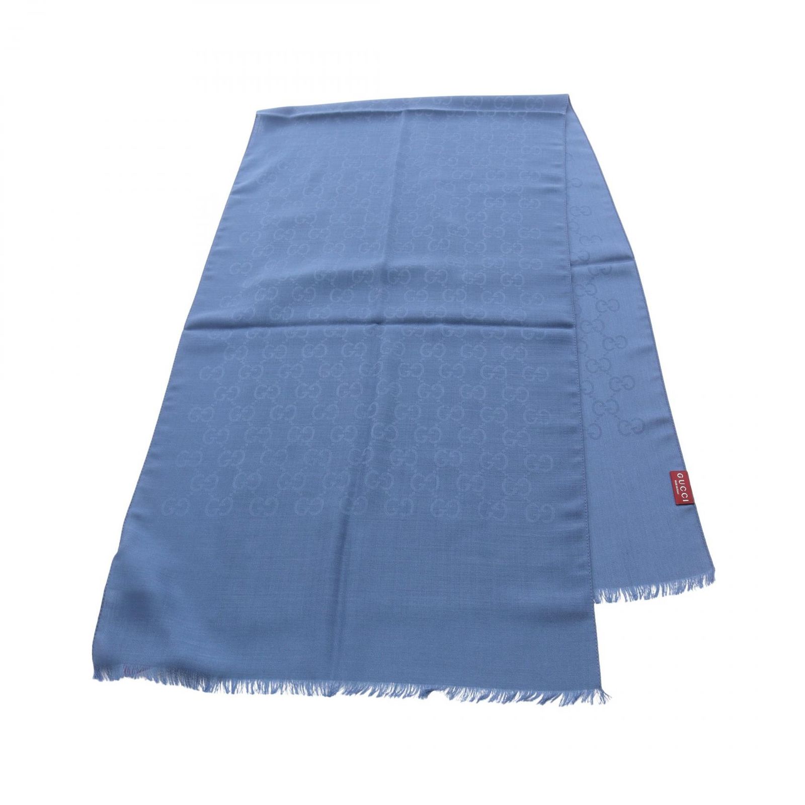 グッチ GUCCI ストール GG柄 ブルー ウール シルク レディース