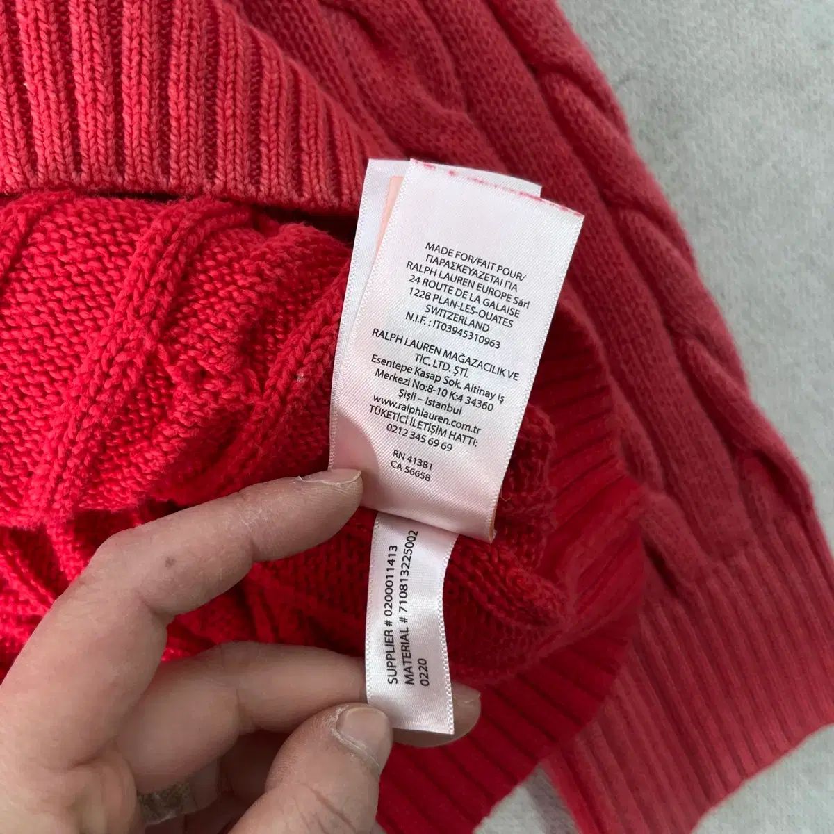  110 ポロラルフローレン レッド ケーブル編み ニット ニット セーター トップス