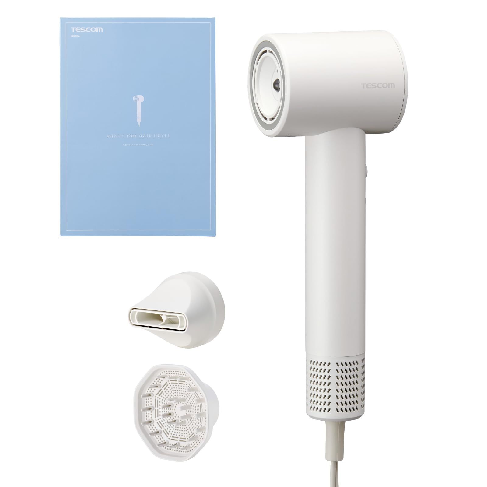 テスコム ドライヤー マイナスイオン 静音 高速ブラシレスDCモーター 冷温風 センシング機能 ヘアカラー退色防止 ディフューザー付属 5モード COLOR|SCALP|AUTO|HOT|COOL 1.7 m ラク抜きプラグ ホワイト TD