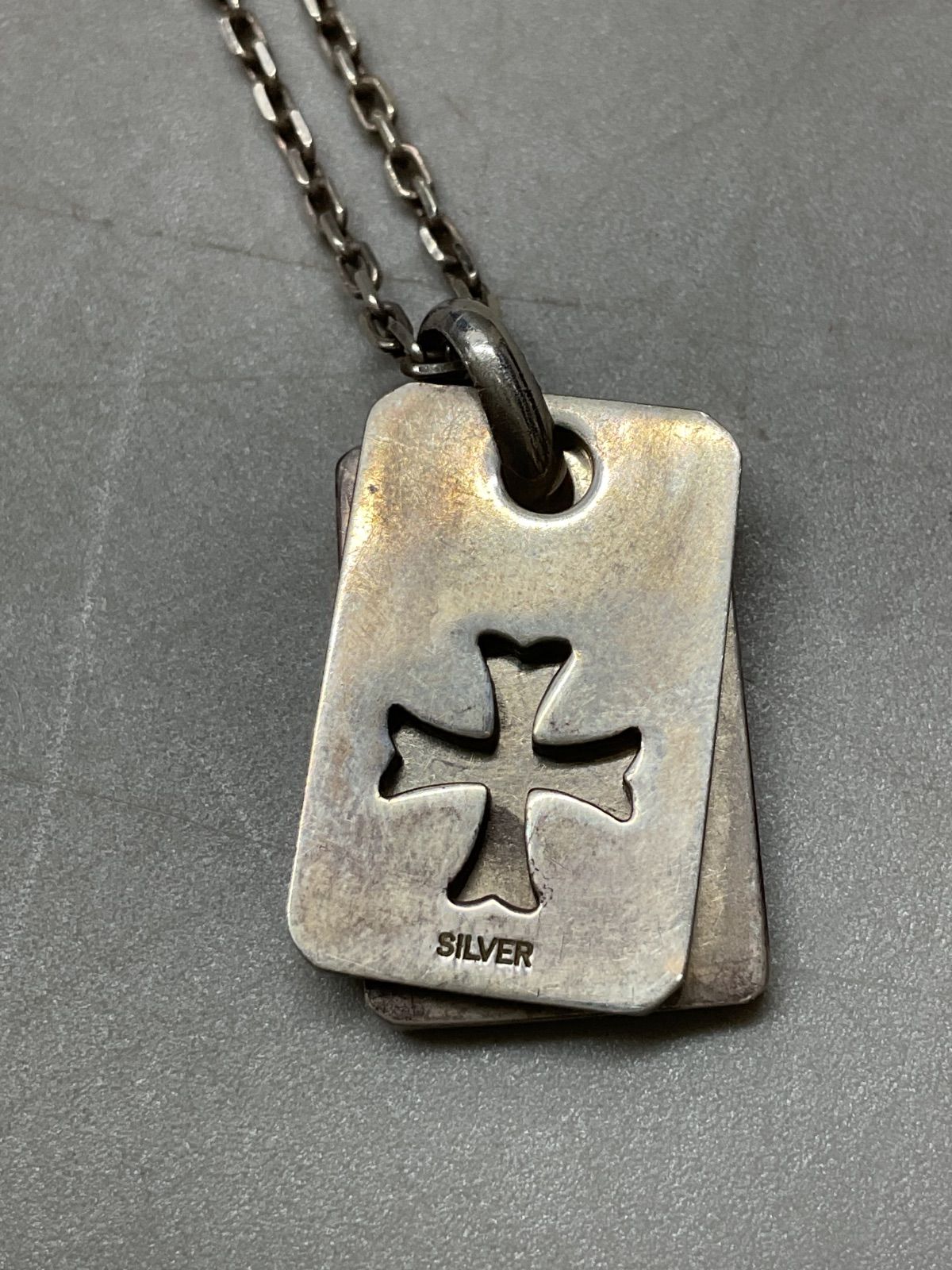  SN 698 silver 925刻印 ITALY刻印 ダブルプレートペンダント クロスデザイン 首周り50 cm 重量12.2 g アンティーク ネックレス アクセサリー