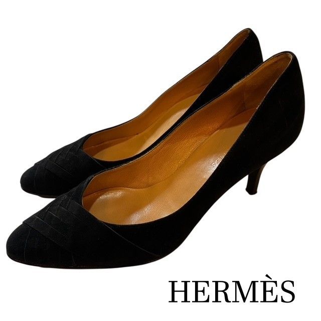 エルメス HERMÈS スエードレザー クロスデザイン 6 cmヒールパンプス サイズ 35 22.0～22.5 cm相当 裏張り補正あります