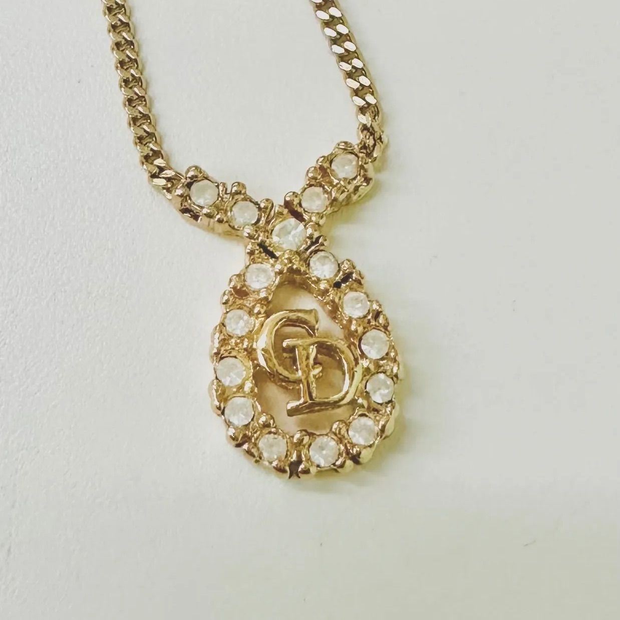 Christian Dior クリスチャンディオール ネックレス CDロゴ ラインストーン ゴールド メッキ レディース