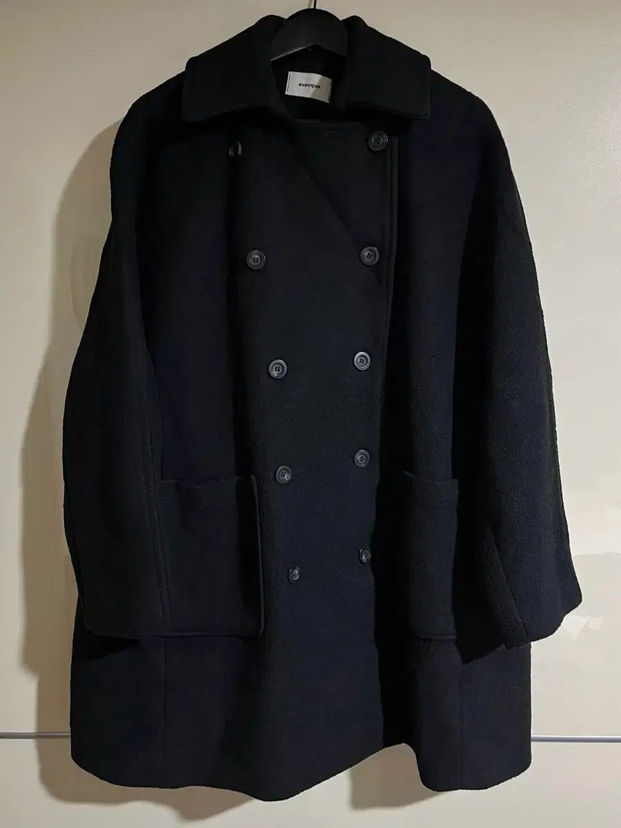aftermonday ウール ダブル ハーフ コート ブラック