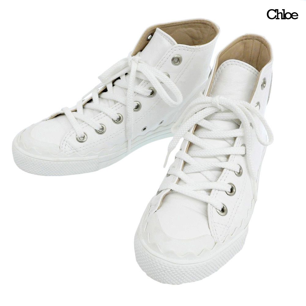 超 クロエ Chloe タグ 波打ちソール レザー ハイカット スニーカー 36 23 cm 白