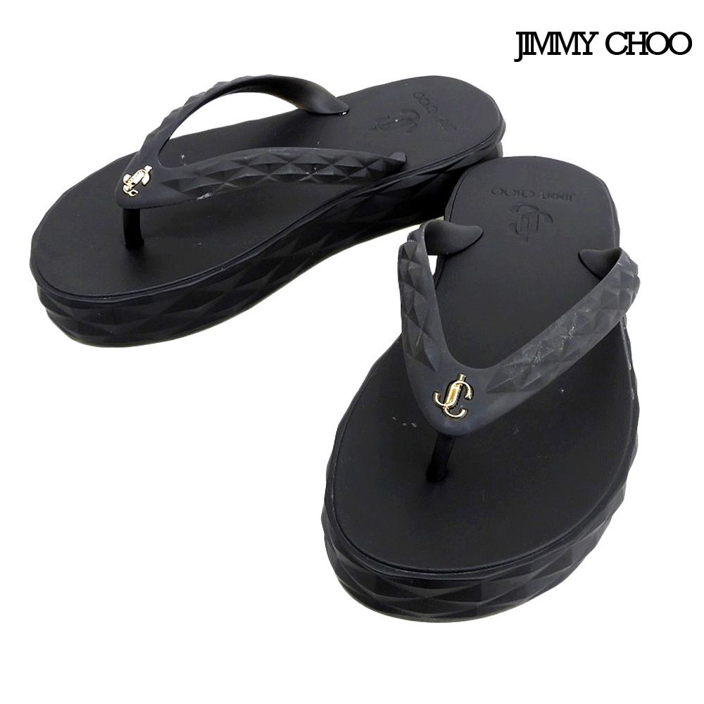 超 ジミーチュウ JIMMY CHOO 販売商品 DIAMOND FLIP FLOP トング JCロゴ サンダル 35 22.5 cm 黒 定価49500円 数回使用程度