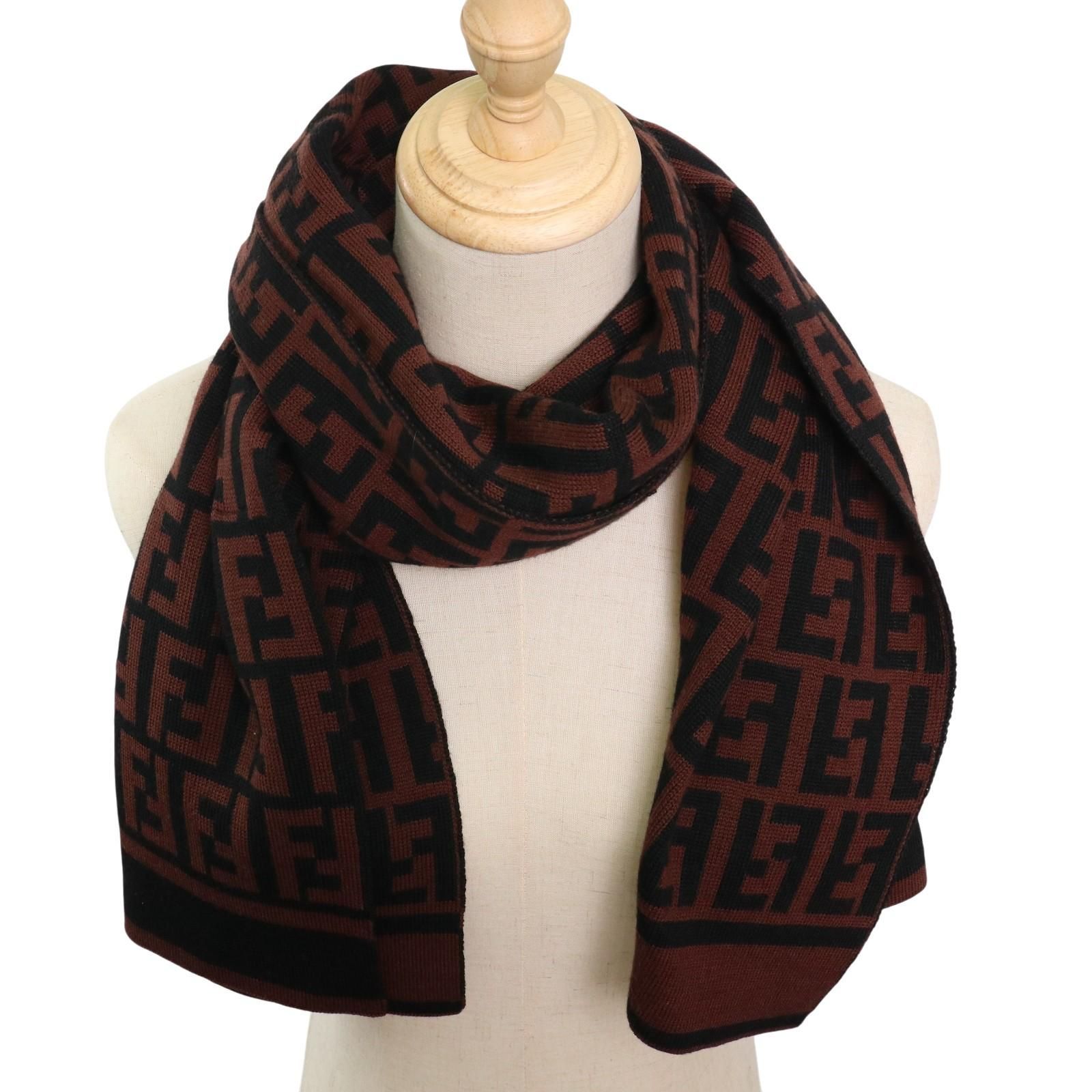 FENDI フェンディ ズッカ柄 ロゴ ウール マフラー 茶ブラウン ユニ