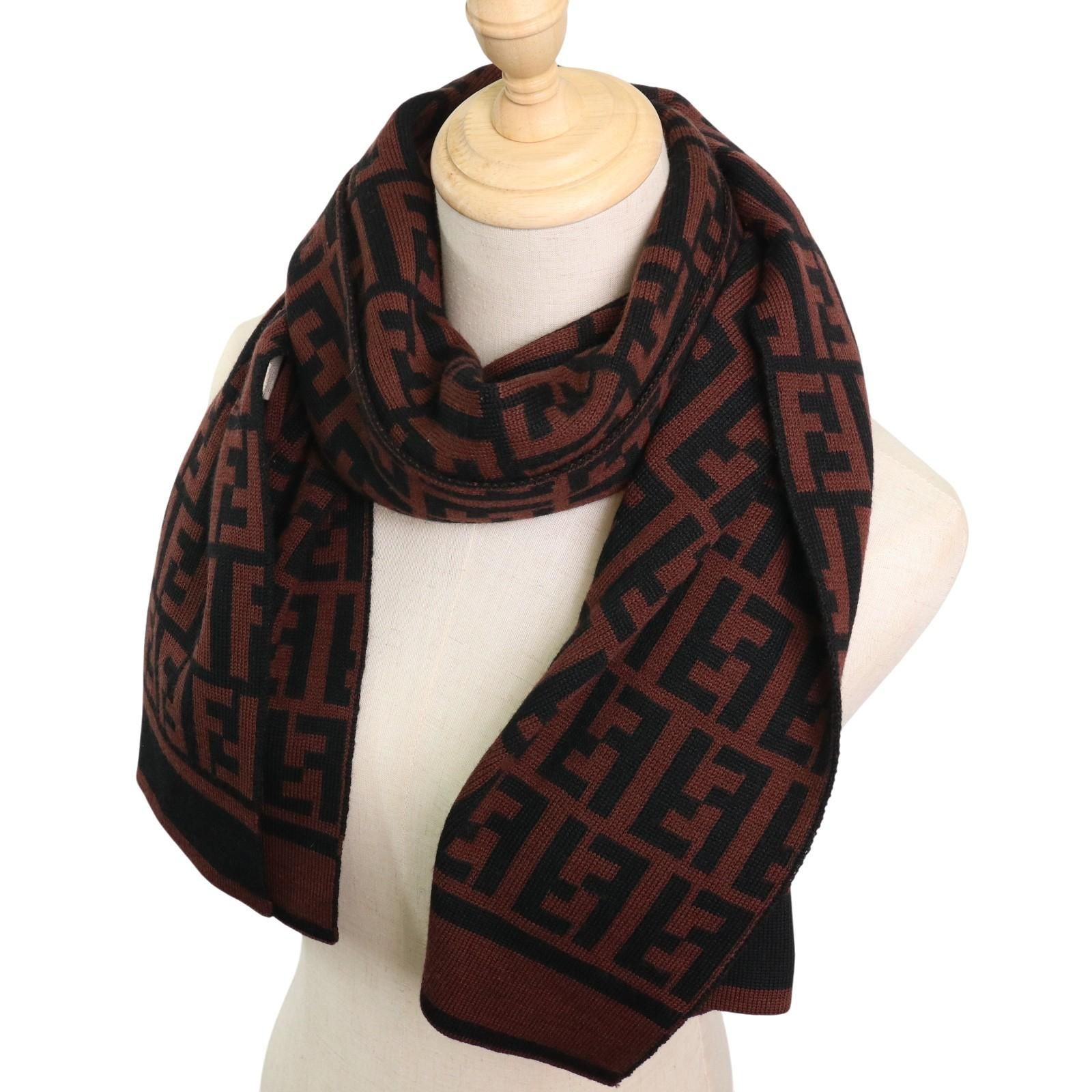 FENDI ロゴマフラー ズッカ柄 ブラウン/ブラック 28.5×165cm 中古・古着通販】FENDI (フェンディ) ズッカ柄マフラー ブラウン