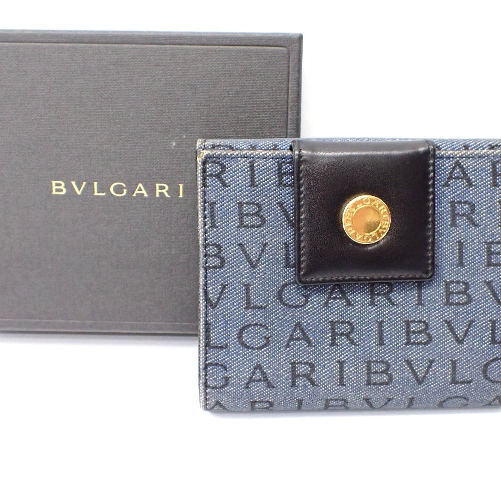 Ft1309871 ブルガリ 二つ折り財布 ロゴマニア ネイビー メンズ BVLGARI