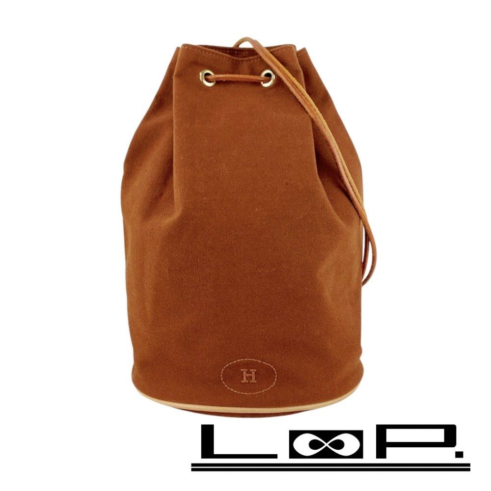 エルメス ポロションミミルPM ショルダー バッグ 巾着 カバン キャンバス ブラウン 527258 5