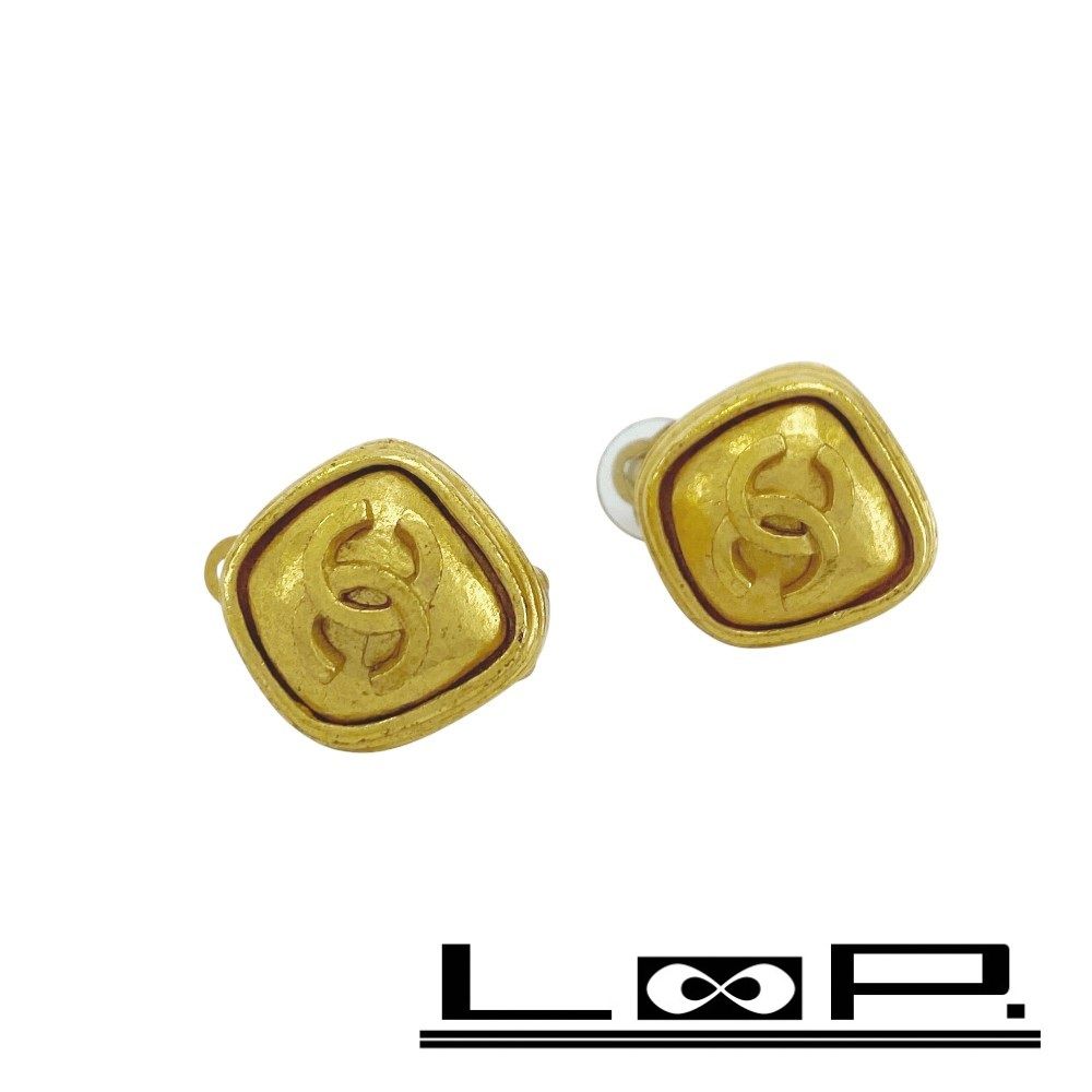 シャネル ヴィンテージ ココマーク イヤリング クリップ式 ひし形 スクエア ゴールド GP 97 A 箱 488504 7