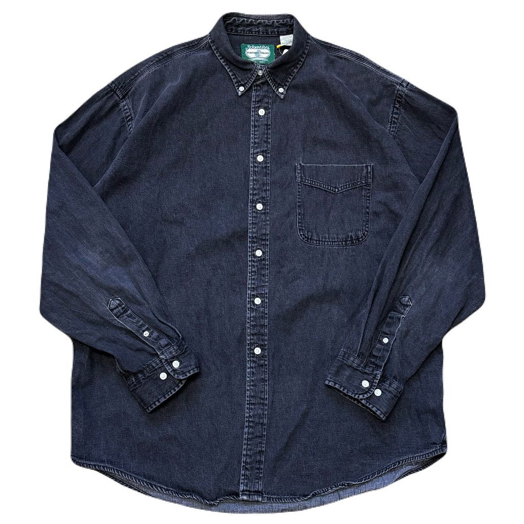 90 s ST JOHN BAY VINTAGE COLORS セントジョンズベイ ブラックデニム ボタンダウンシャツ 長袖シャツ 黒 XLサイズ No.EA 62