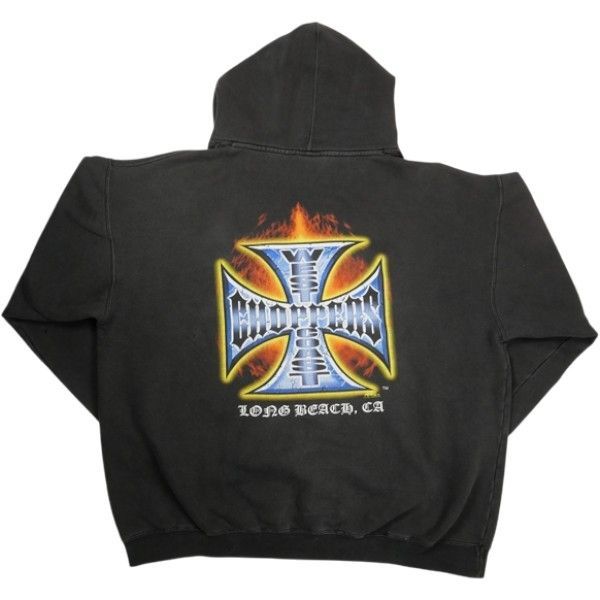 Size XL VINTAGE ヴィンテージ West Coast Choppers ウェストコーストチョッパーズ Iron Cross Flame Hoodie パーカー 黒 品-良い