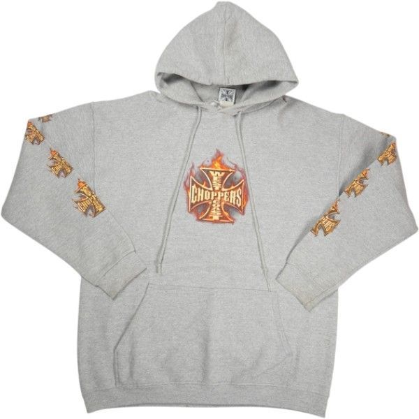 Size L相当 VINTAGE ヴィンテージ West Coast Choppers ウェストコーストチョッパーズ Red Frame Iron Cross Hoodie パーカー 灰 品-良い