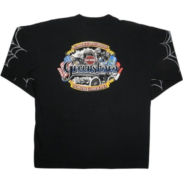 Size XL VINTAGE ヴィンテージ Harley Davidson ハーレーダビッドソン Spider Web LS Tee ロンT 黒 品-良い