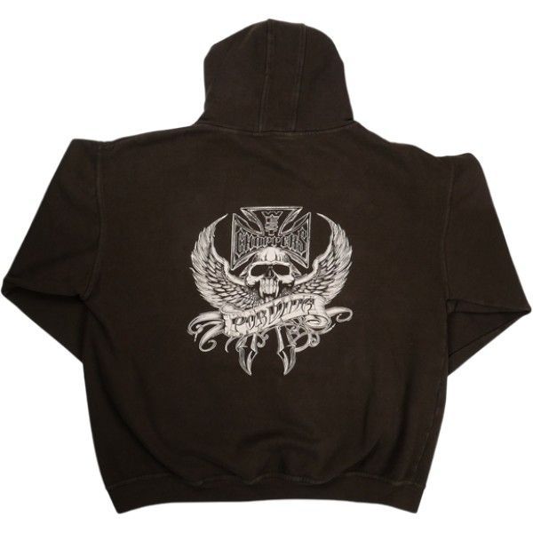 Size L相当 VINTAGE ヴィンテージ West Coast Choppers ウェストコーストチョッパーズ Iron Cross Porvida Hoodie パーカー 茶 品-良い