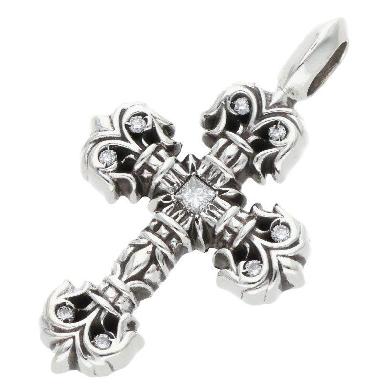 クロムハーツ CHARM FILIGREE TINY P DMND タイニーフィリグリー PAVEダイヤシルバーネックレストップ メンズ